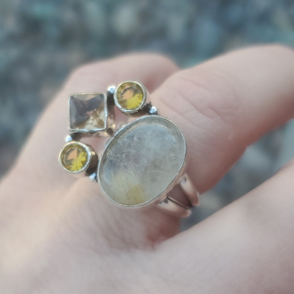 New Golden Rutile, Morganite and Citrine Silver Ring. - Picture 8 of 16